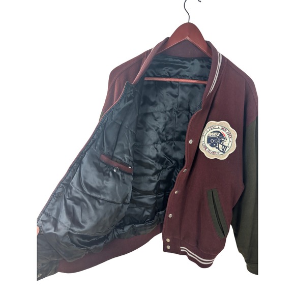 Vintage Style Wool Varsity Jacket New York Giants Patch Burgundy Snap Bomber - Picture 8 of 12